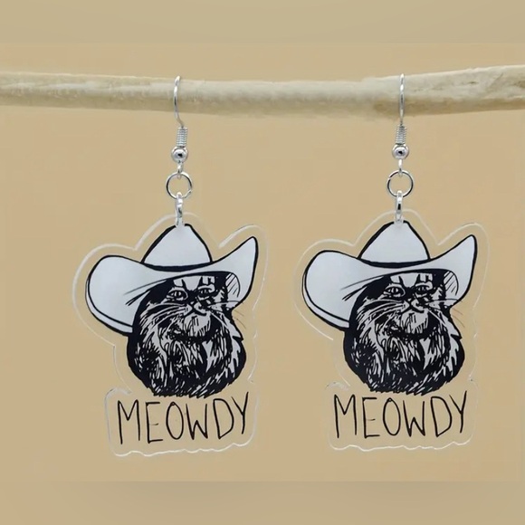 Jewelry - NWT - “Meowdy” cat in cowboy hat earrings - measurements in pics